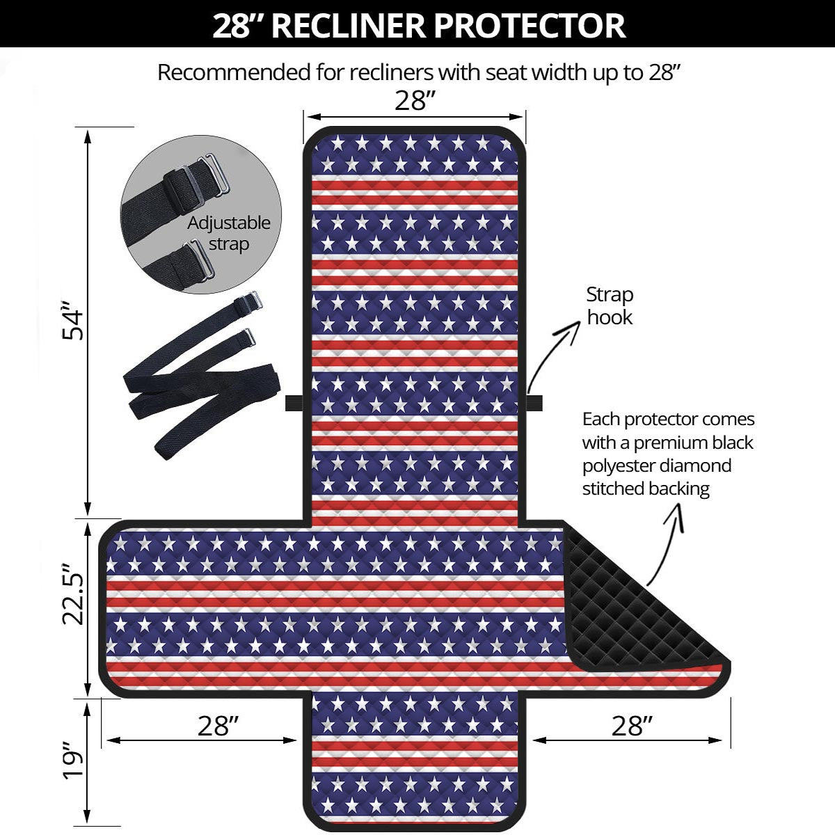 USA Star Red Striped Print Pattern Recliner Protector-grizzshop