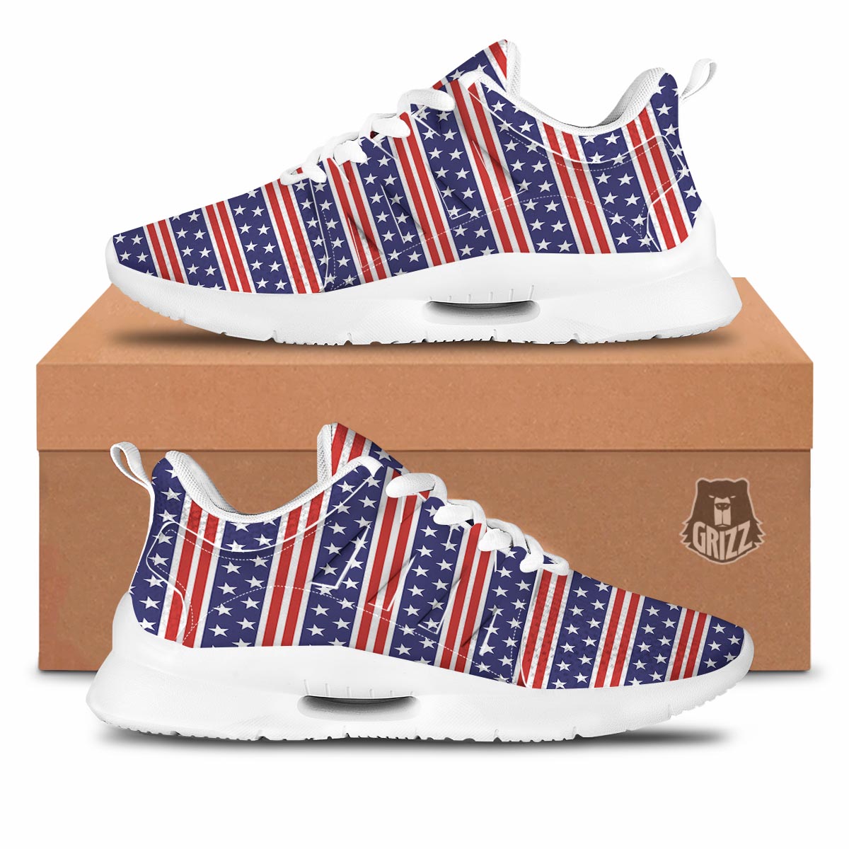 USA Star Red Striped Print Pattern Tennis Shoes-grizzshop