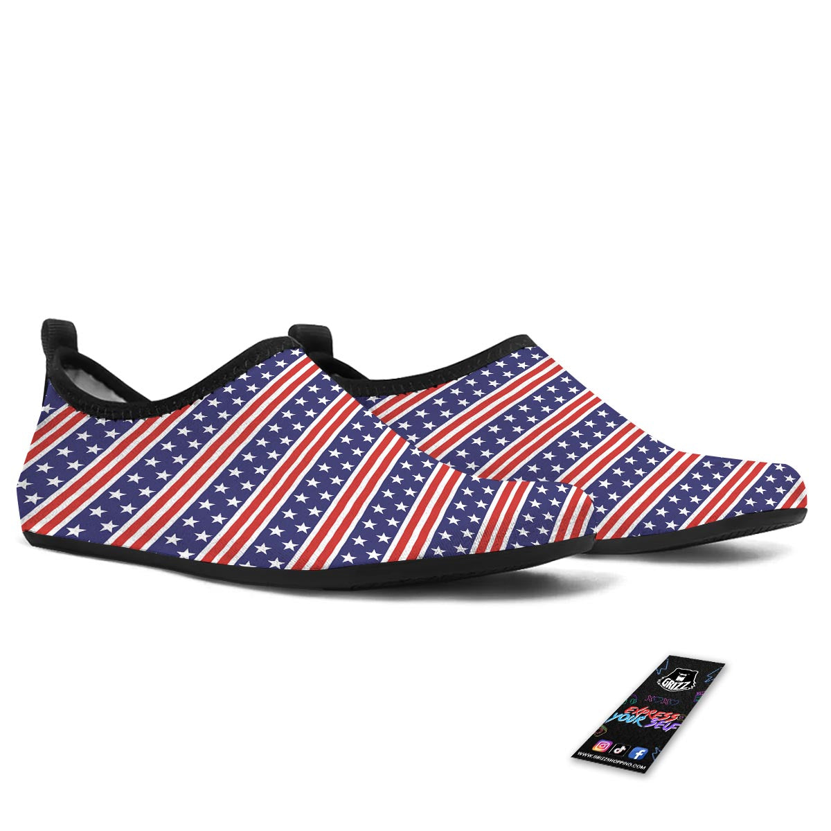 USA Star Red Striped Print Pattern Water Shoes-grizzshop