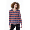 USA Star Red Striped Print Pattern Women's Long Sleeve Shirts-grizzshop