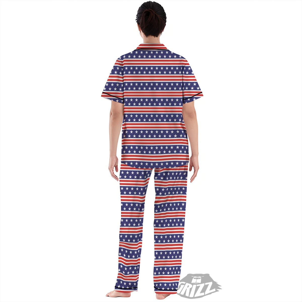 USA Star Red Striped Print Pattern Women's Pajamas Set-grizzshop