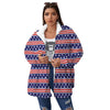 USA Star Red Striped Print Pattern Women's Sherpa Jacket-grizzshop