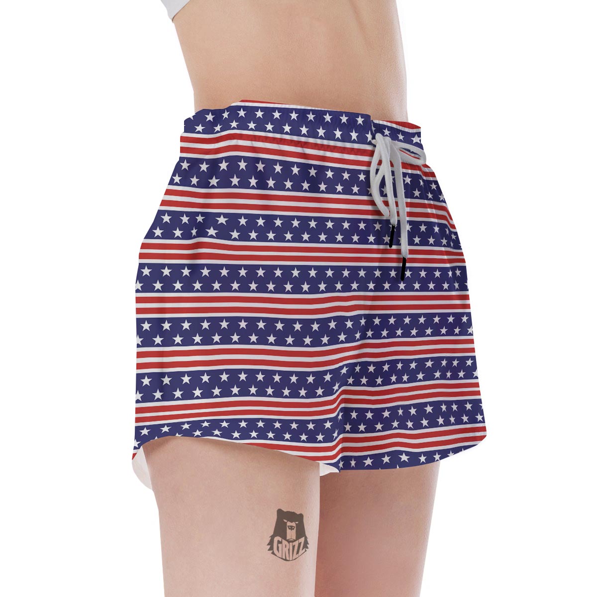 USA Star Red Striped Print Pattern Women's Shorts-grizzshop