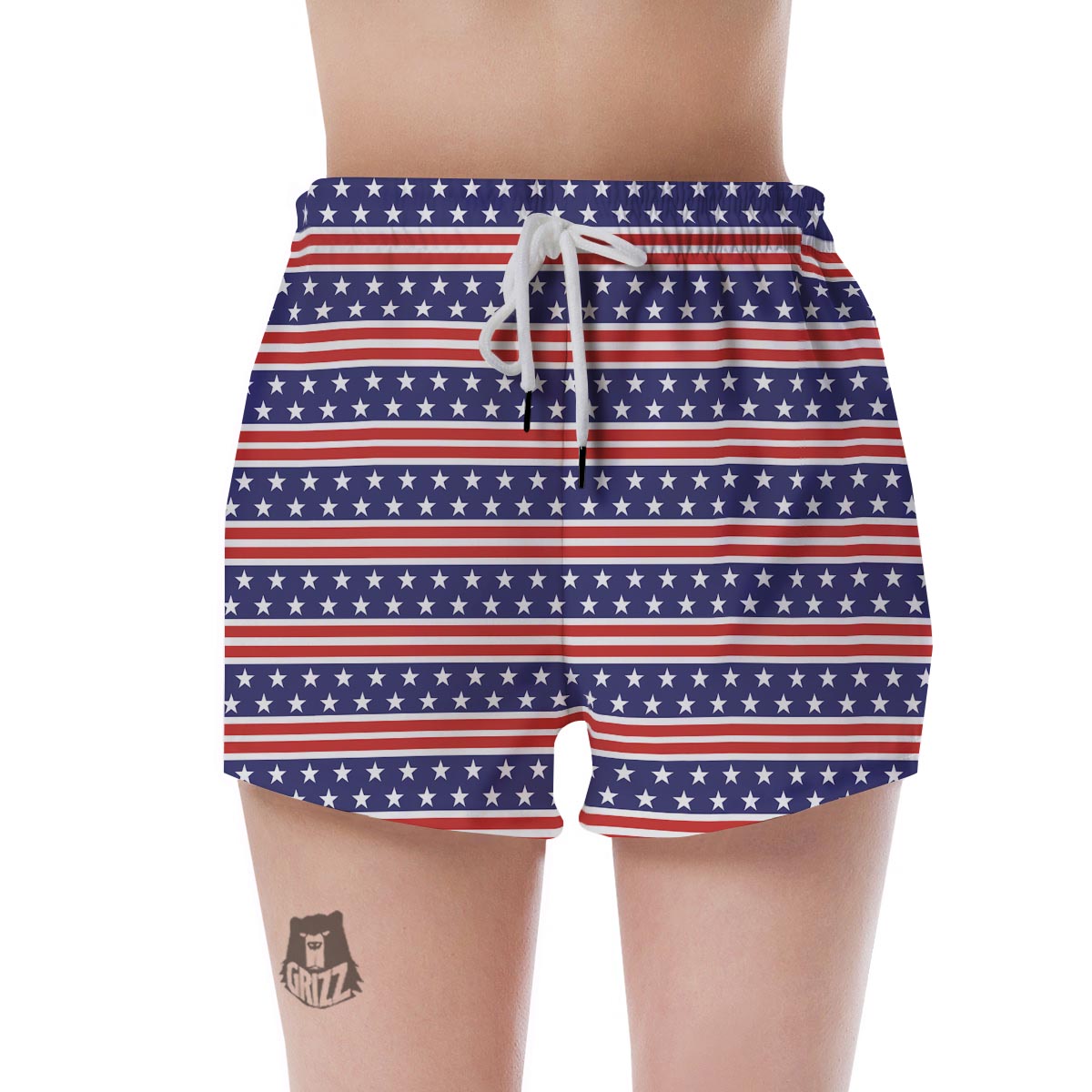 USA Star Red Striped Print Pattern Women's Shorts-grizzshop