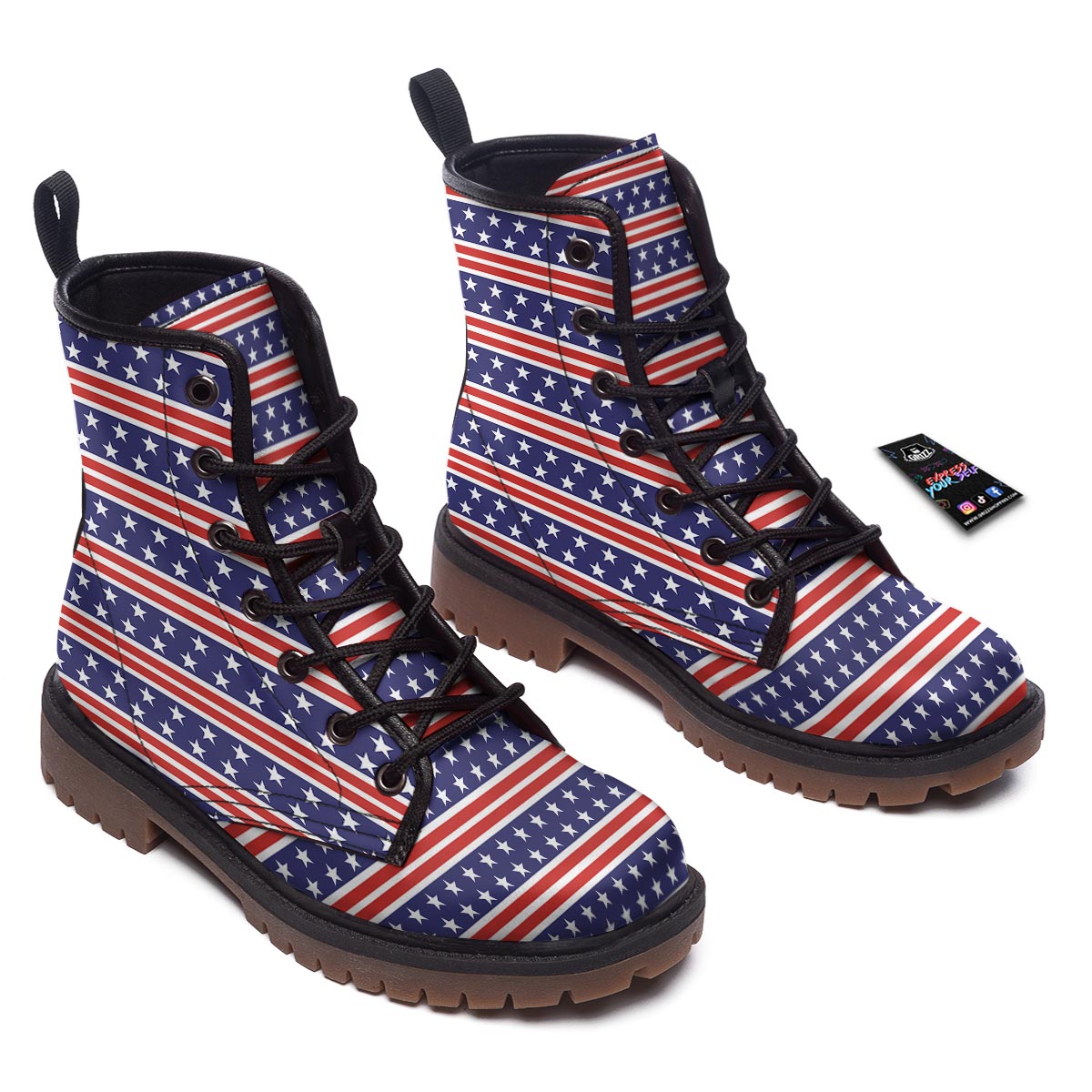 USA Star Red Striped Print Pattern Work Boots-grizzshop