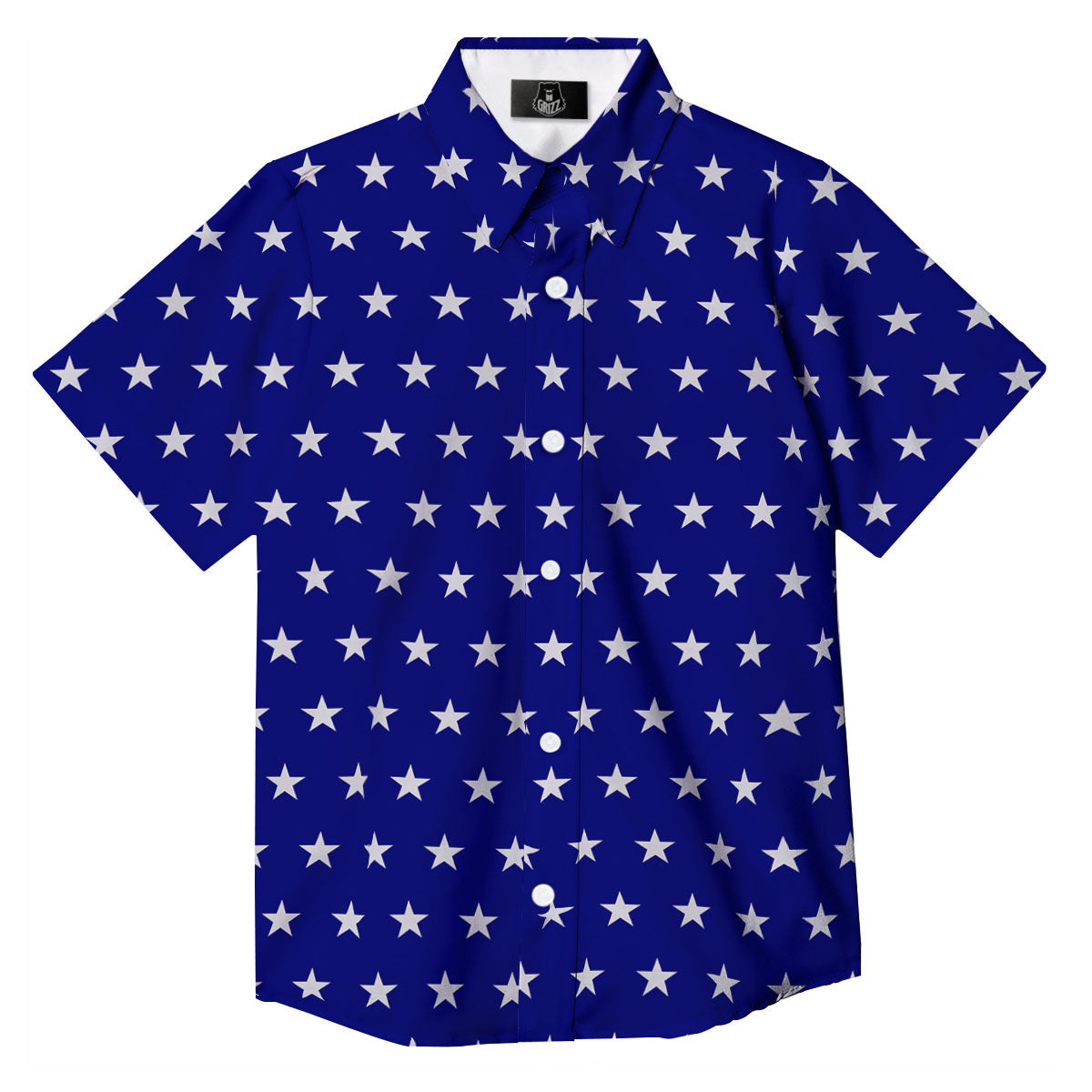 USA Star White And Blue Print Pattern Button Up Shirt-grizzshop