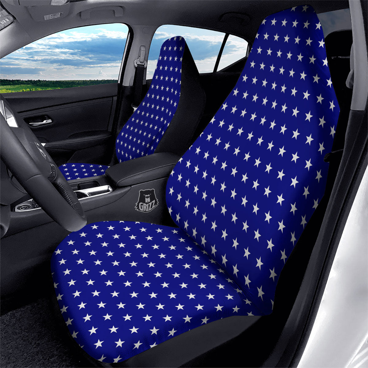 USA Star White And Blue Print Pattern Car Seat Covers-grizzshop