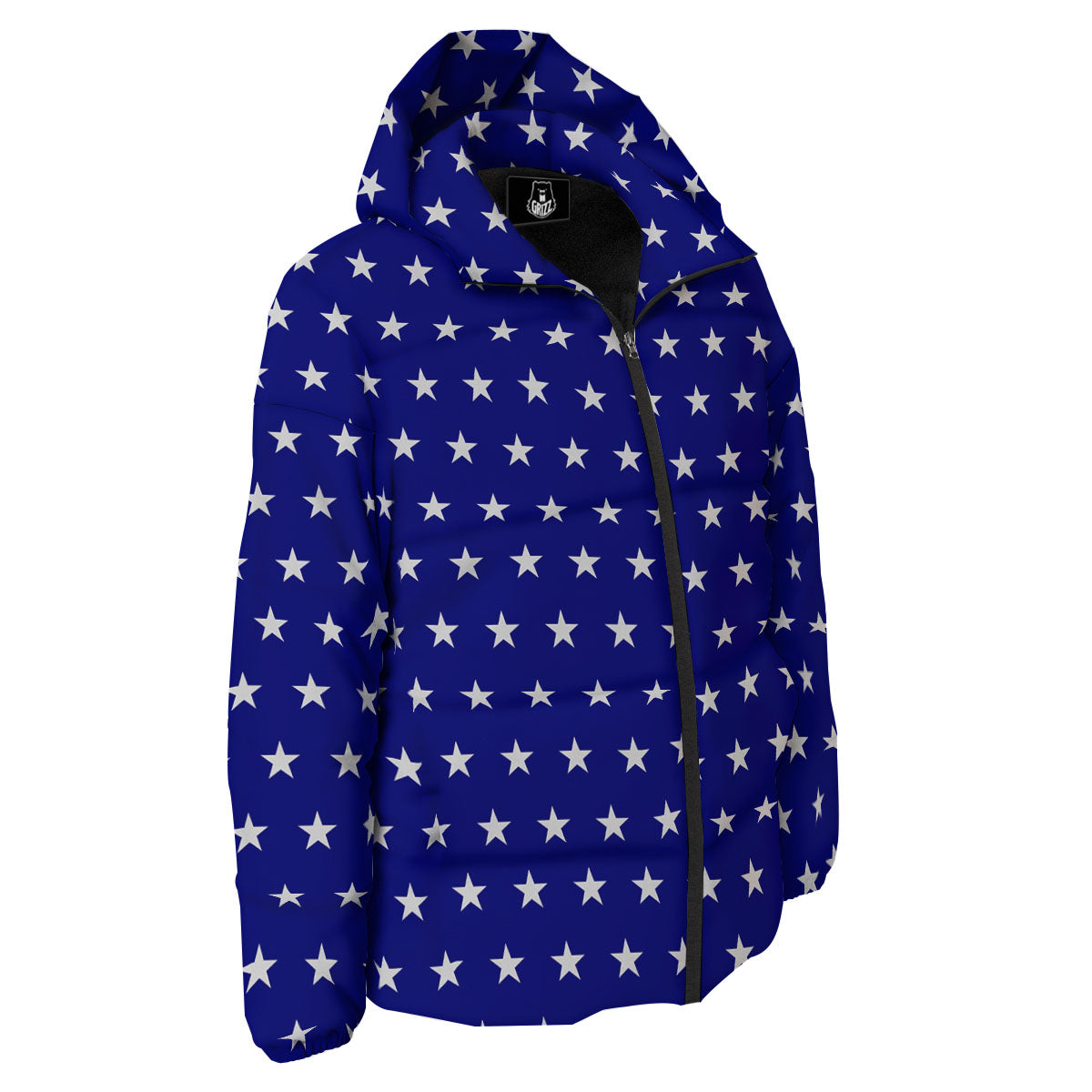 USA Star White And Blue Print Pattern Down Jacket-grizzshop