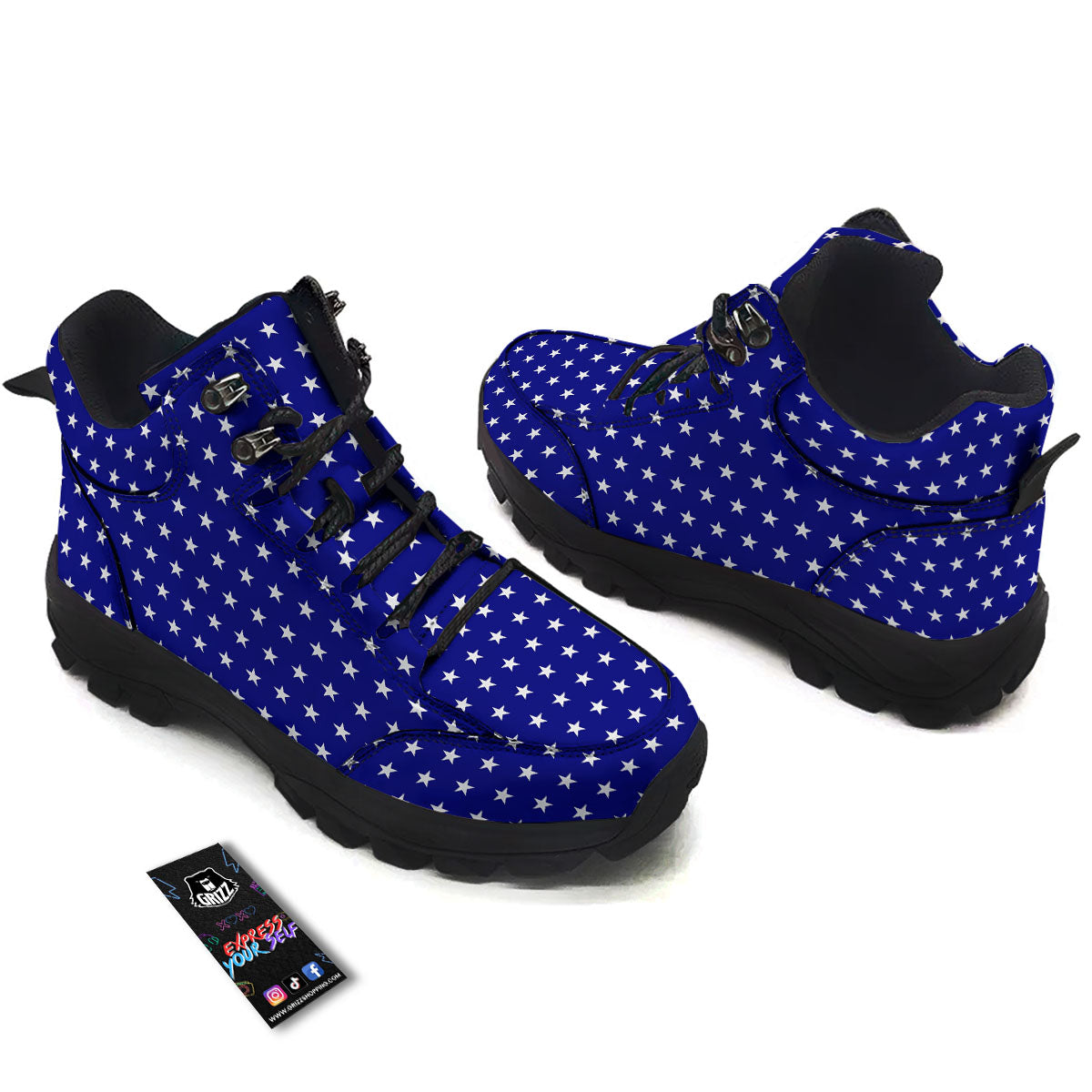 USA Star White And Blue Print Pattern Hiking Shoes-grizzshop