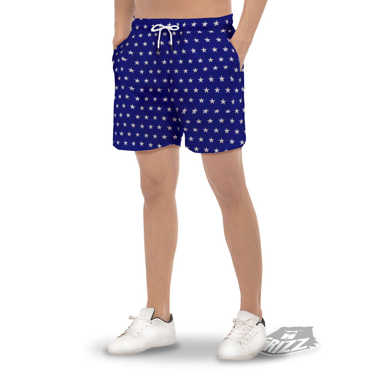 USA Star White And Blue Print Pattern Men's Gym Shorts-grizzshop