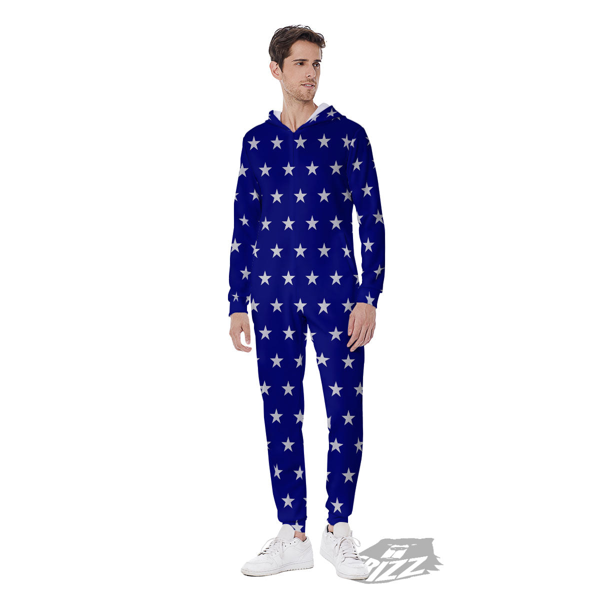USA Star White And Blue Print Pattern Men's Jumpsuit-grizzshop