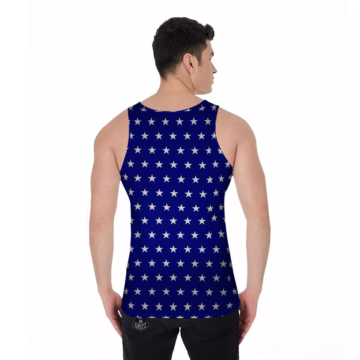 USA Star White And Blue Print Pattern Men's Tank Top-grizzshop