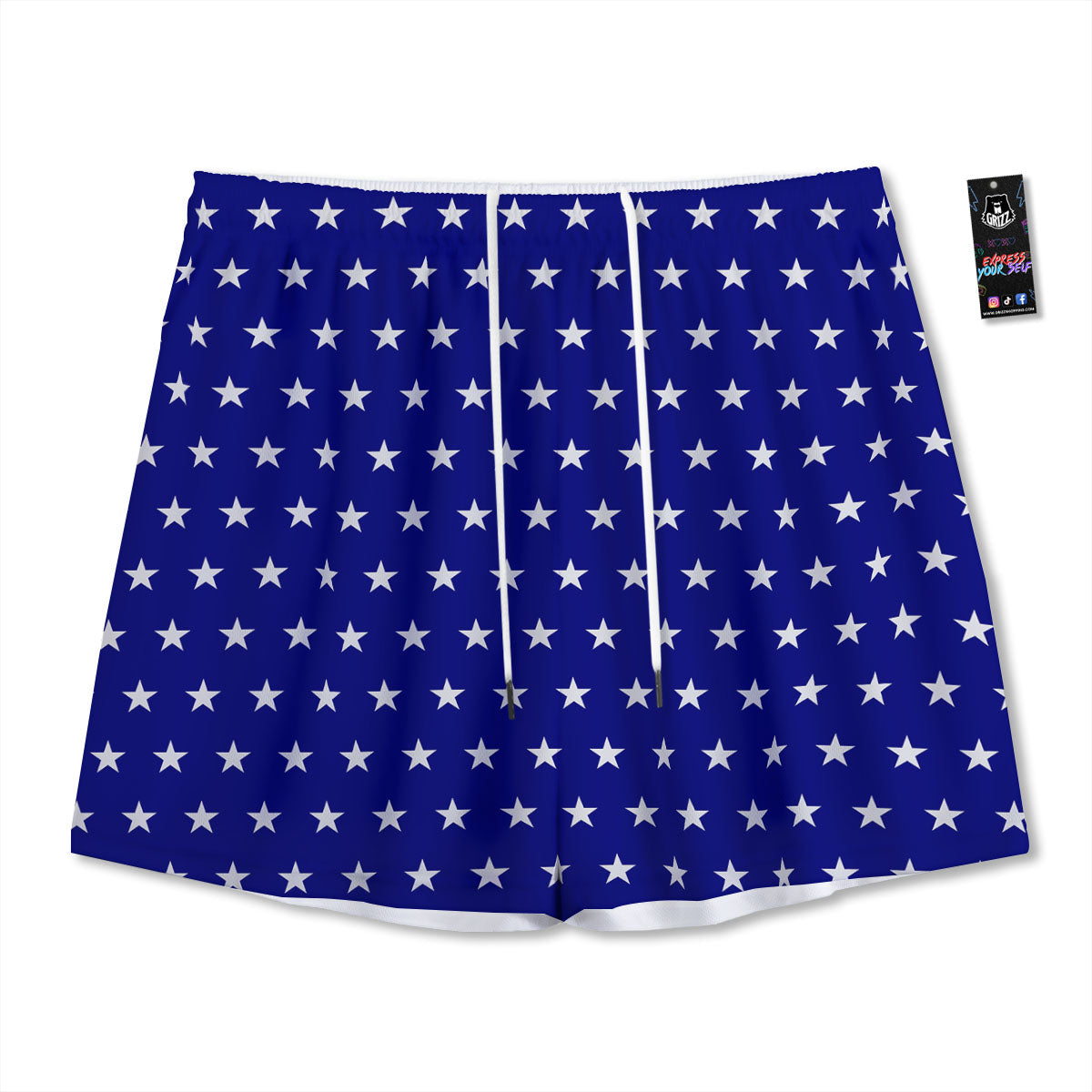 Tropical Leaf Dark Blue Print Pattern Mesh Shorts
