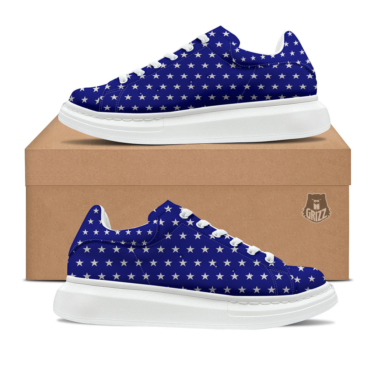 USA Star White And Blue Print Pattern Platform Shoes-grizzshop