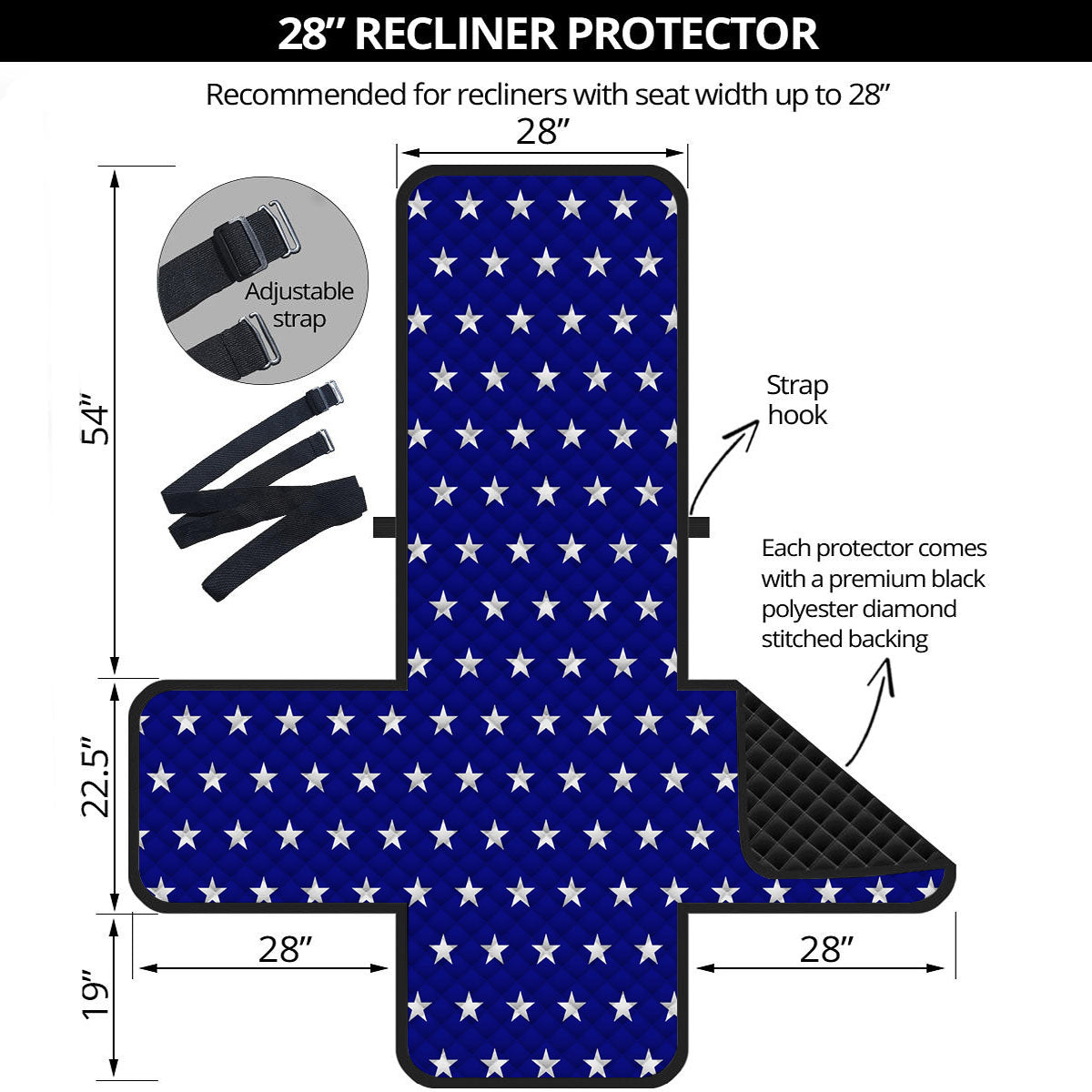 USA Star White And Blue Print Pattern Recliner Protector-grizzshop