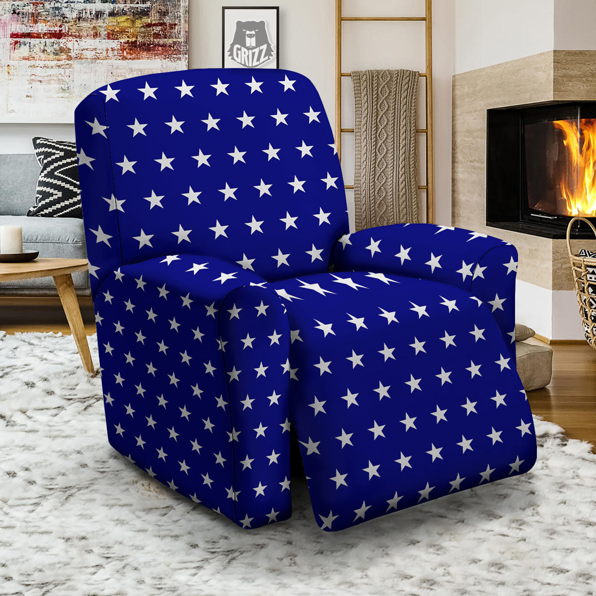 USA Star White And Blue Print Pattern Recliner Slipcover-grizzshop