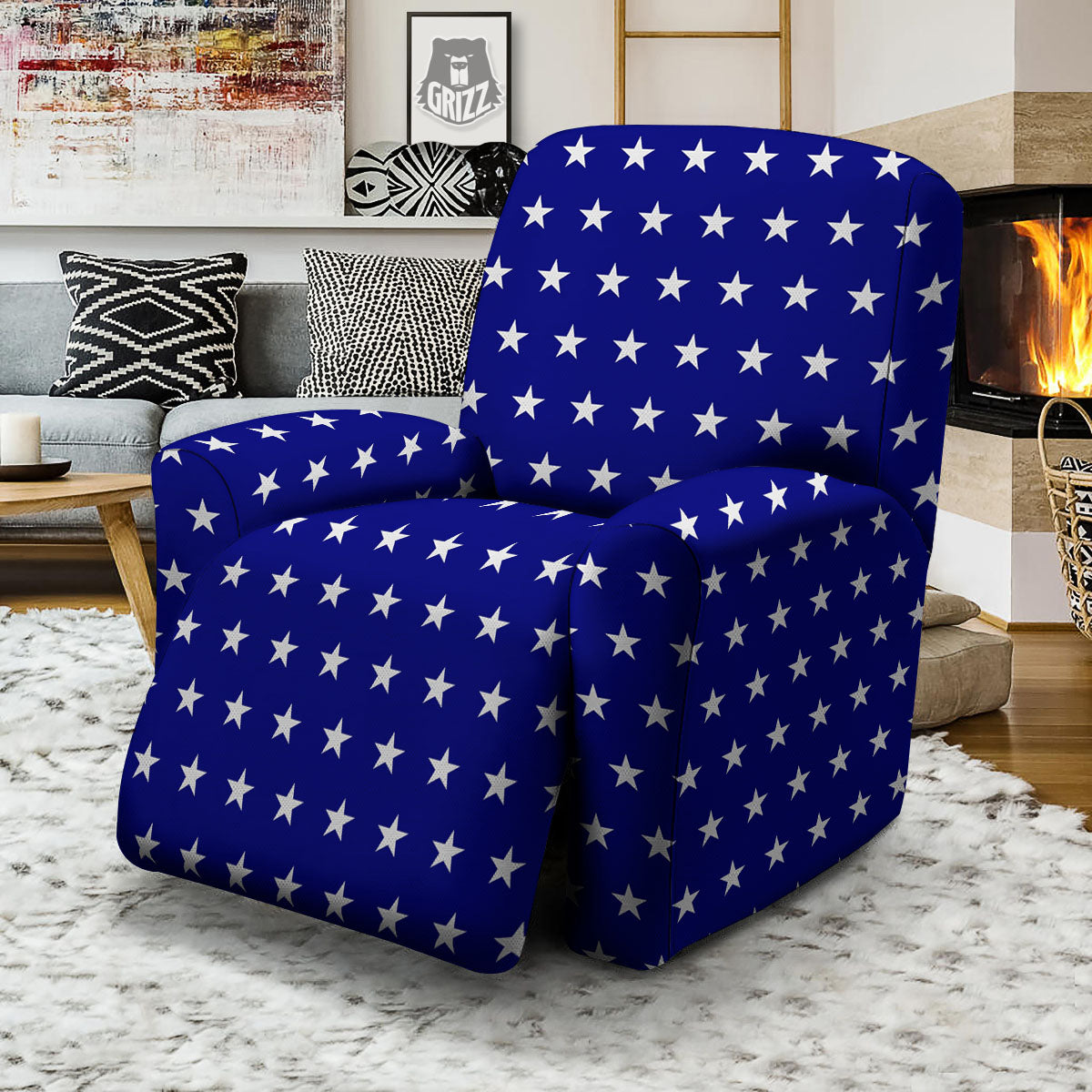 USA Star White And Blue Print Pattern Recliner Slipcover-grizzshop