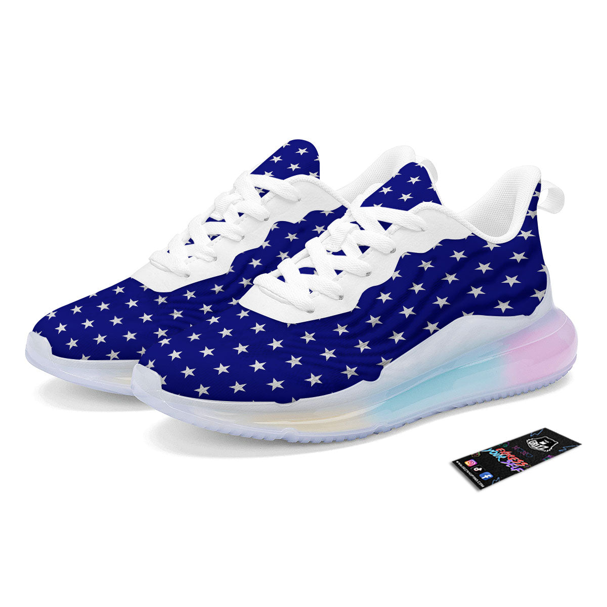 USA Star White And Blue Print Pattern Running Sneakers-grizzshop