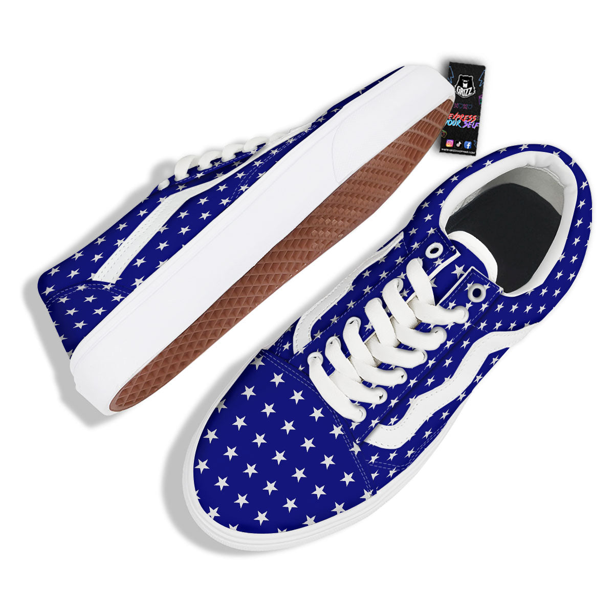 USA Star White And Blue Print Pattern Skate Shoes-grizzshop