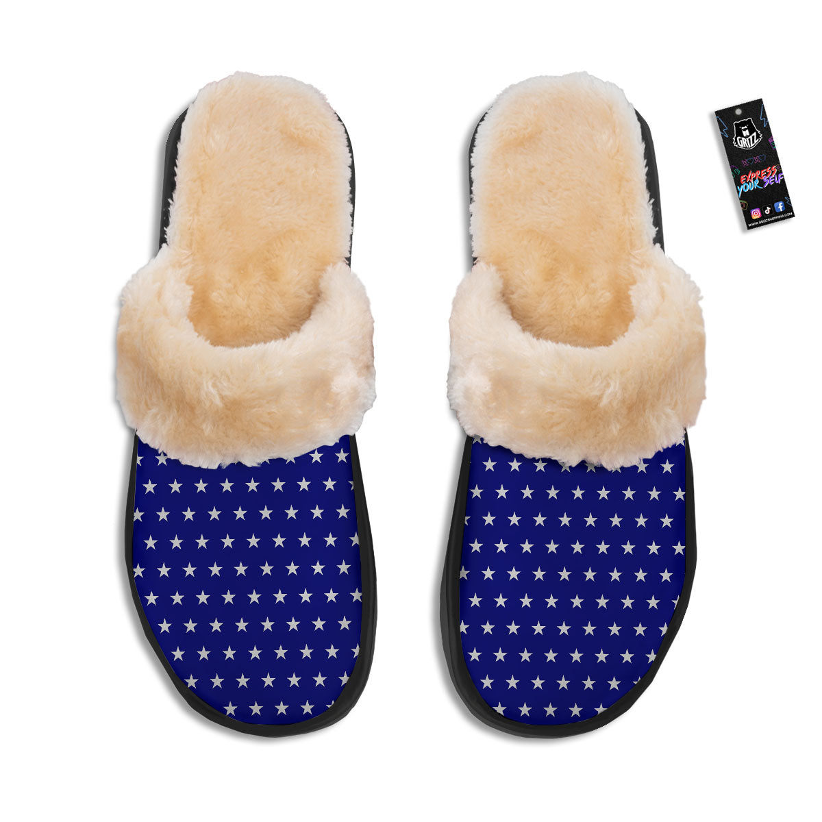 USA Star White And Blue Print Pattern Slippers-grizzshop