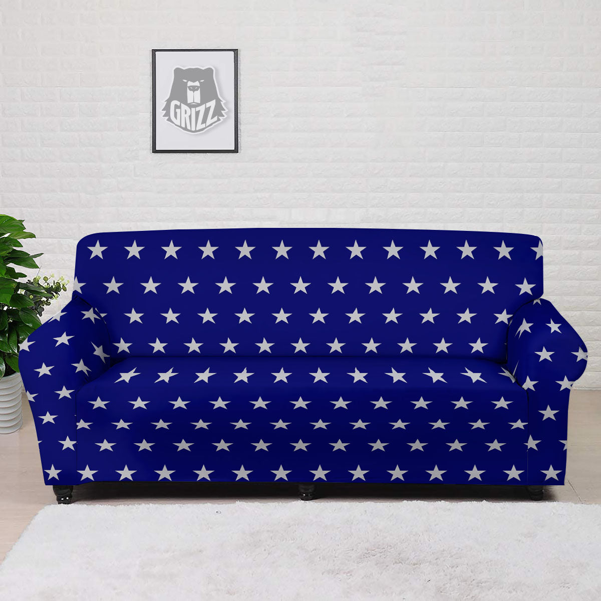 USA Star White And Blue Print Pattern Sofa Cover-grizzshop