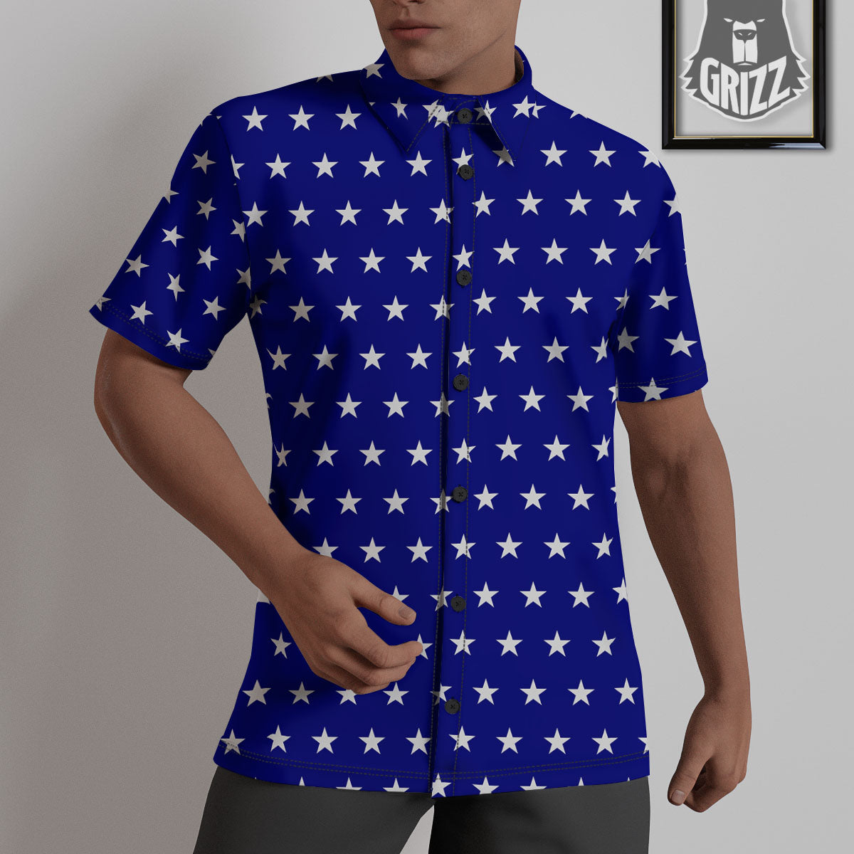 USA Star White And Blue Print Pattern Untucked Shirts-grizzshop