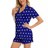 USA Star White And Blue Print Pattern Women Silk Pajamas-grizzshop