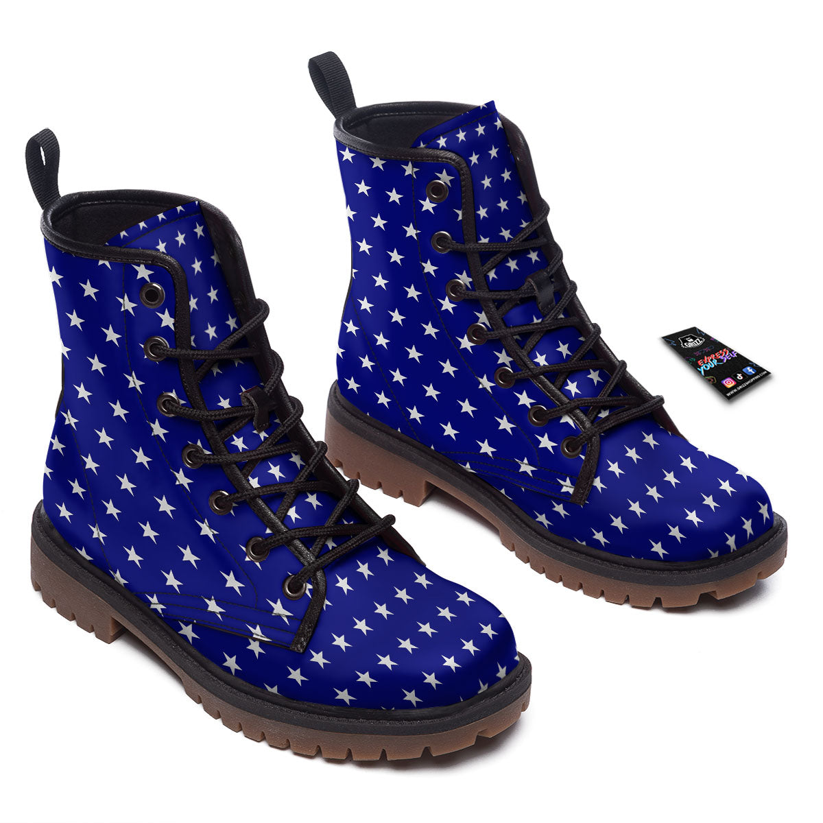 USA Star White And Blue Print Pattern Work Boots-grizzshop