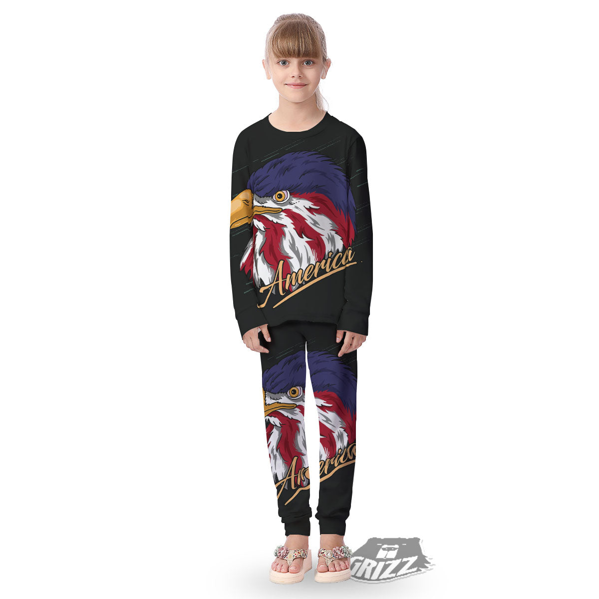 USA Eagle Patriotic Print Kid's Pajamas-grizzshop