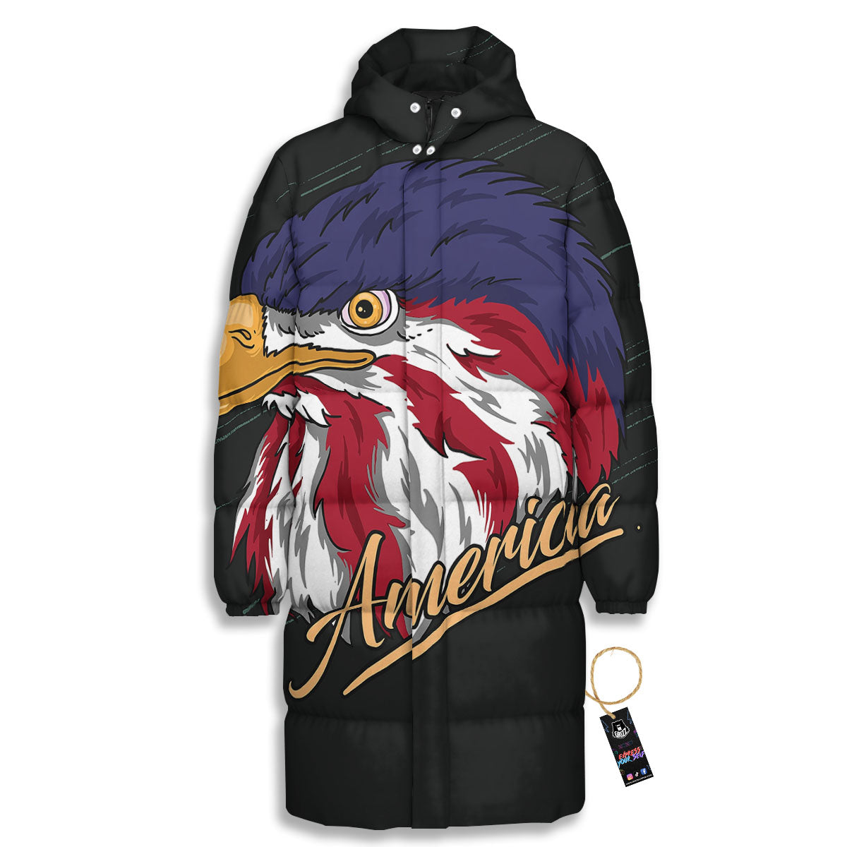 USA Eagle Patriotic Print Long Down Jacket-grizzshop