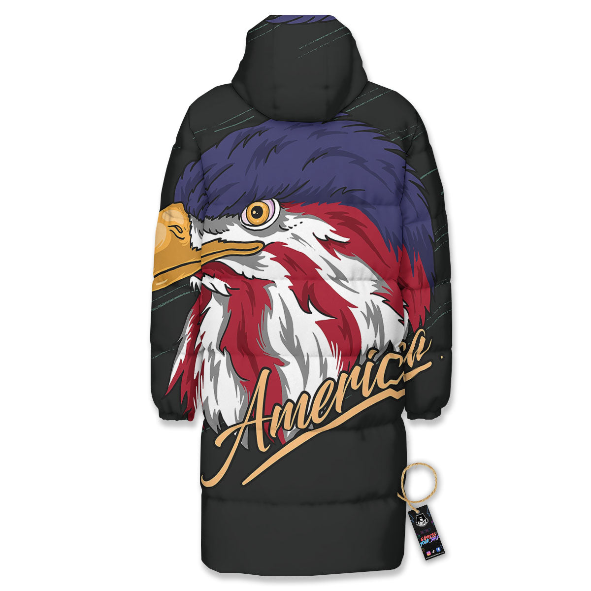 USA Eagle Patriotic Print Long Down Jacket