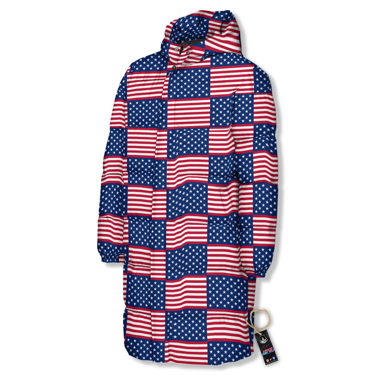 USA Flag 4th of July Print Pattern Long Down Jacket