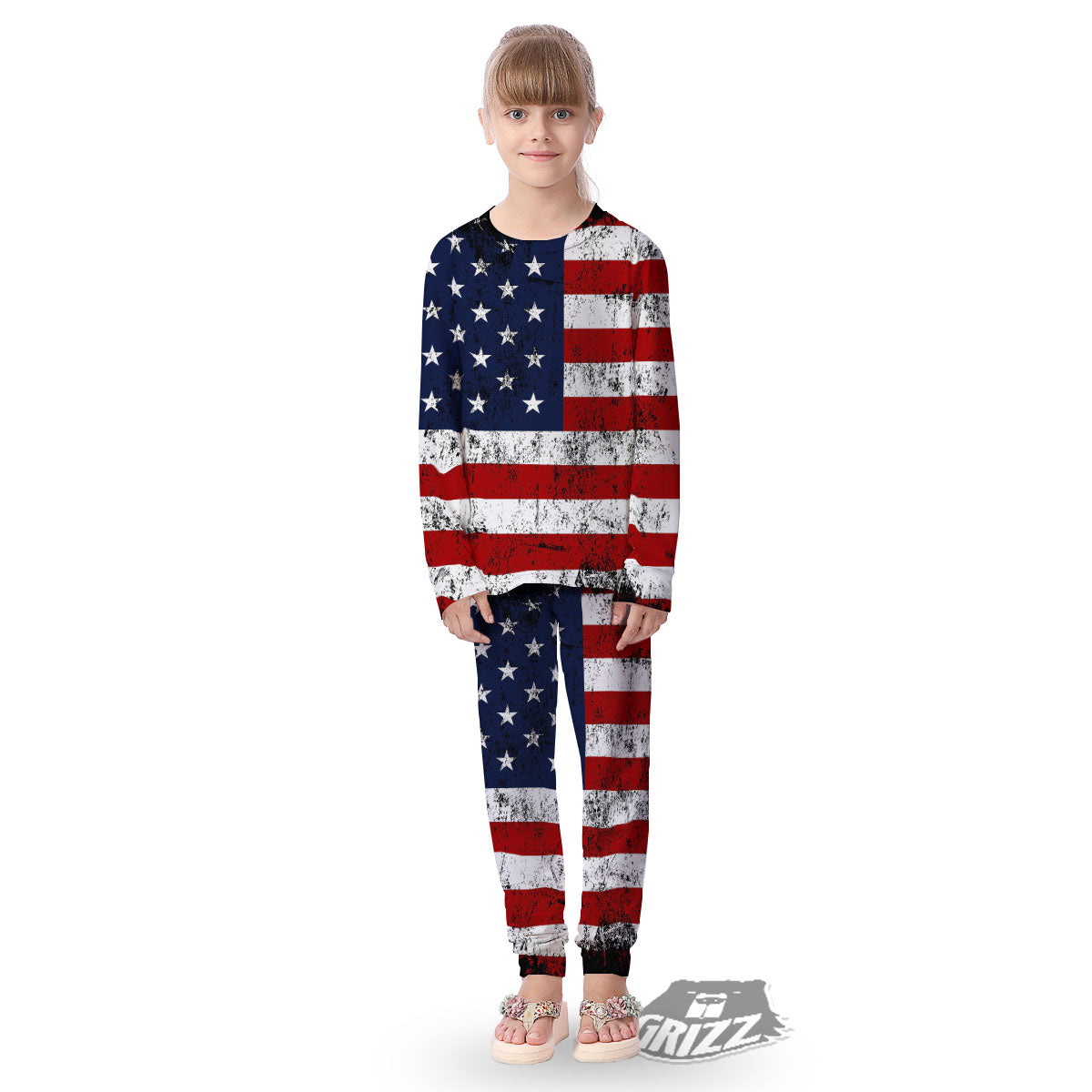 USA Flag Grunge Print Kid's Pajamas-grizzshop