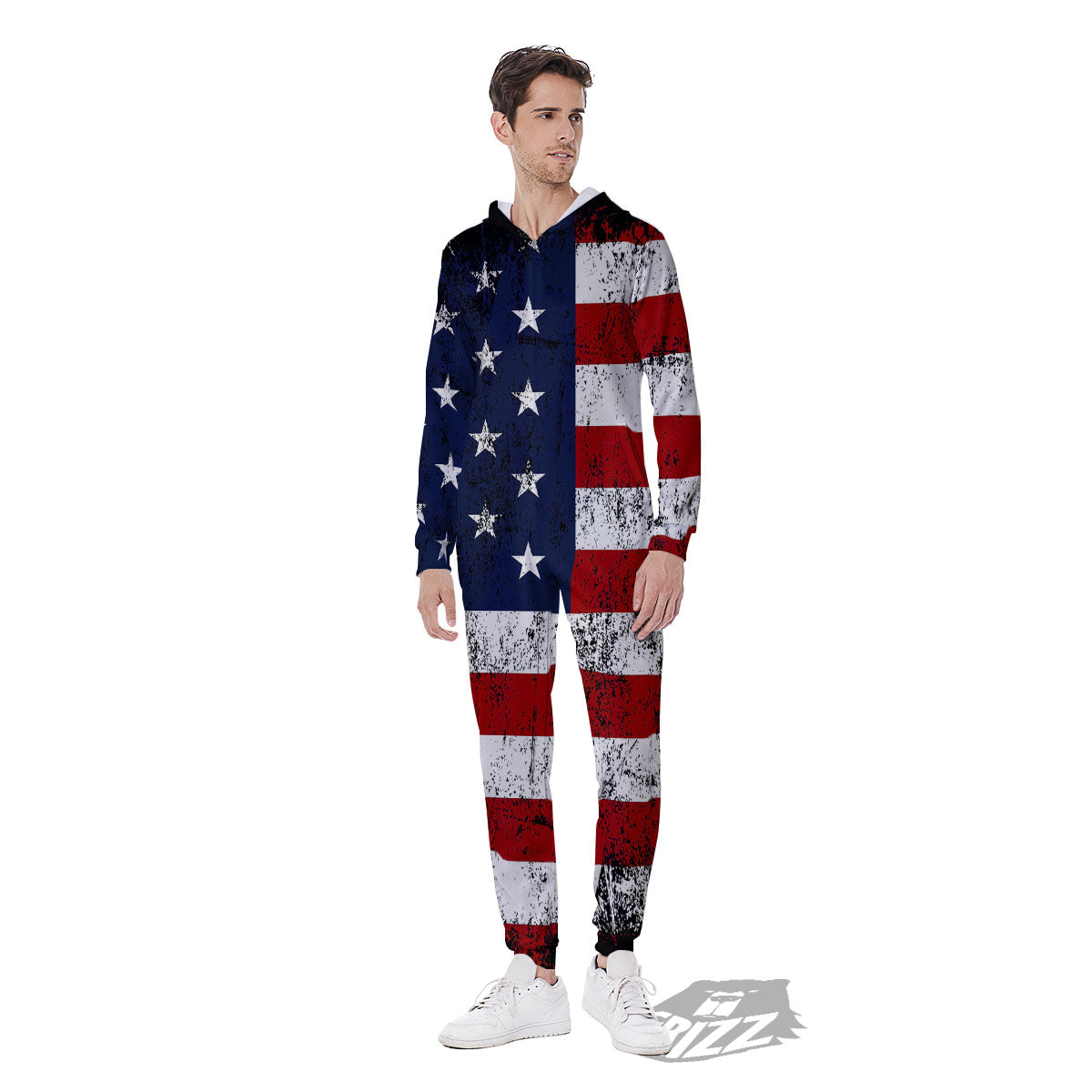 USA Flag Grunge Print Men's Jumpsuit-grizzshop