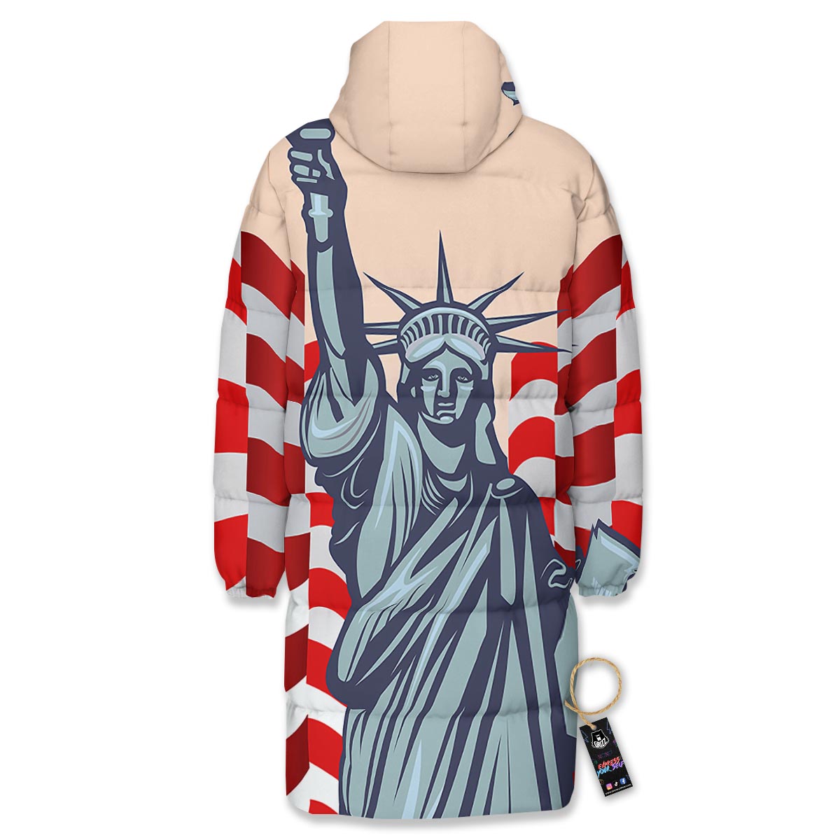 USA Flag Statue of Liberty Print Long Down Jacket