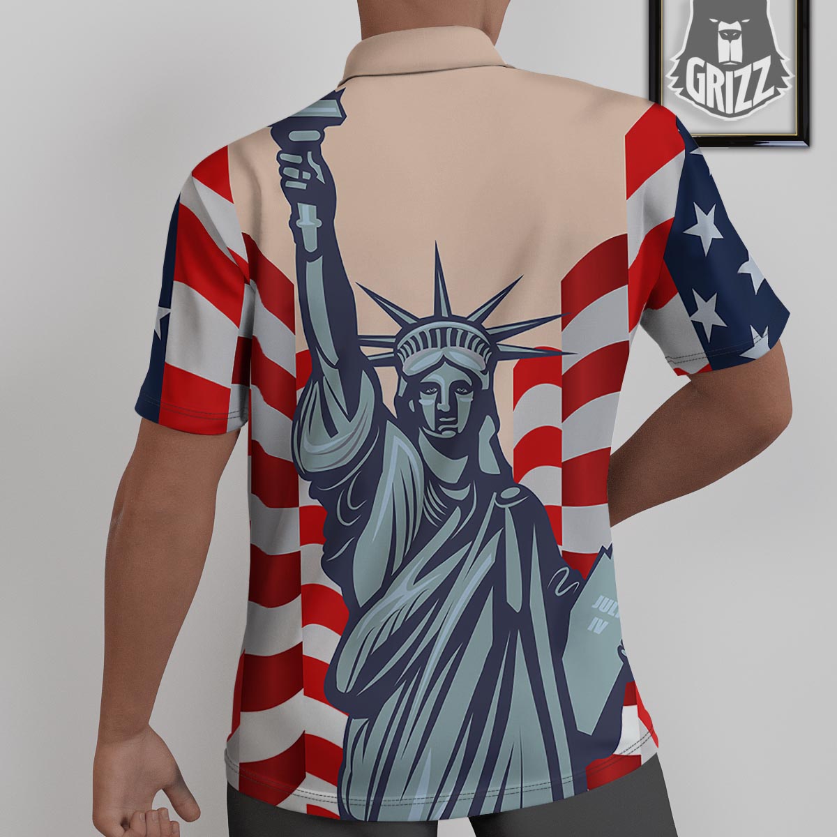 USA Flag Statue of Liberty Print Untucked Shirts-grizzshop