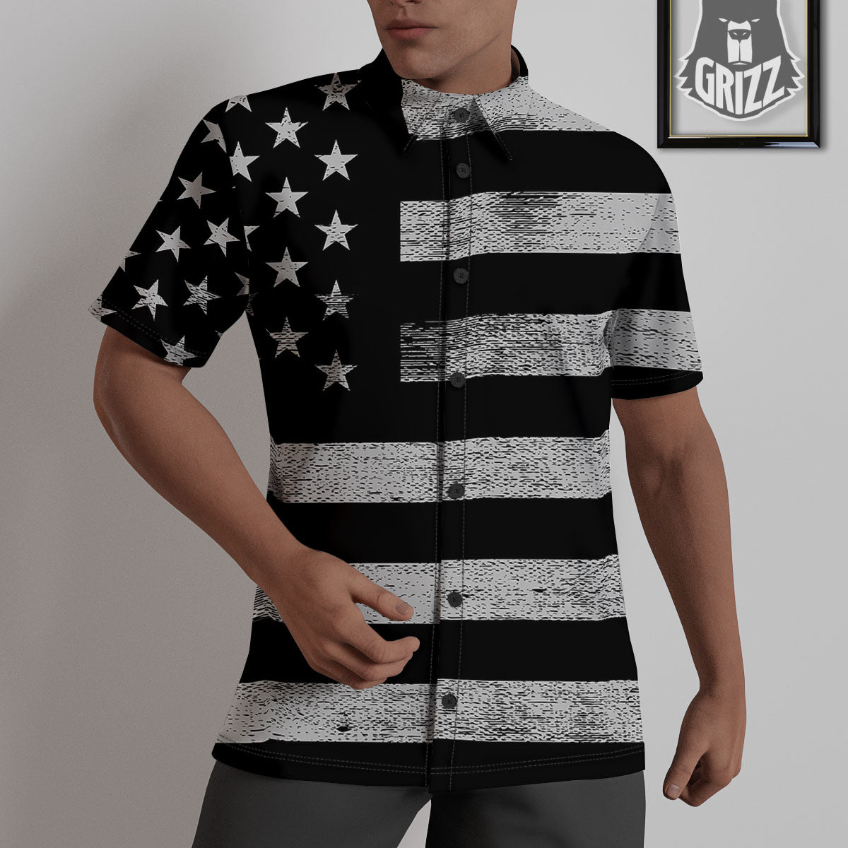 USA Flag White And Black Print Untucked Shirts-grizzshop