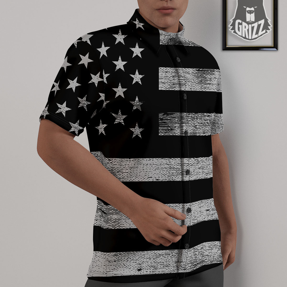 USA Flag White And Black Print Untucked Shirts-grizzshop