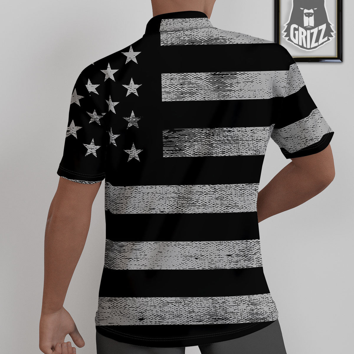 USA Flag White And Black Print Untucked Shirts-grizzshop