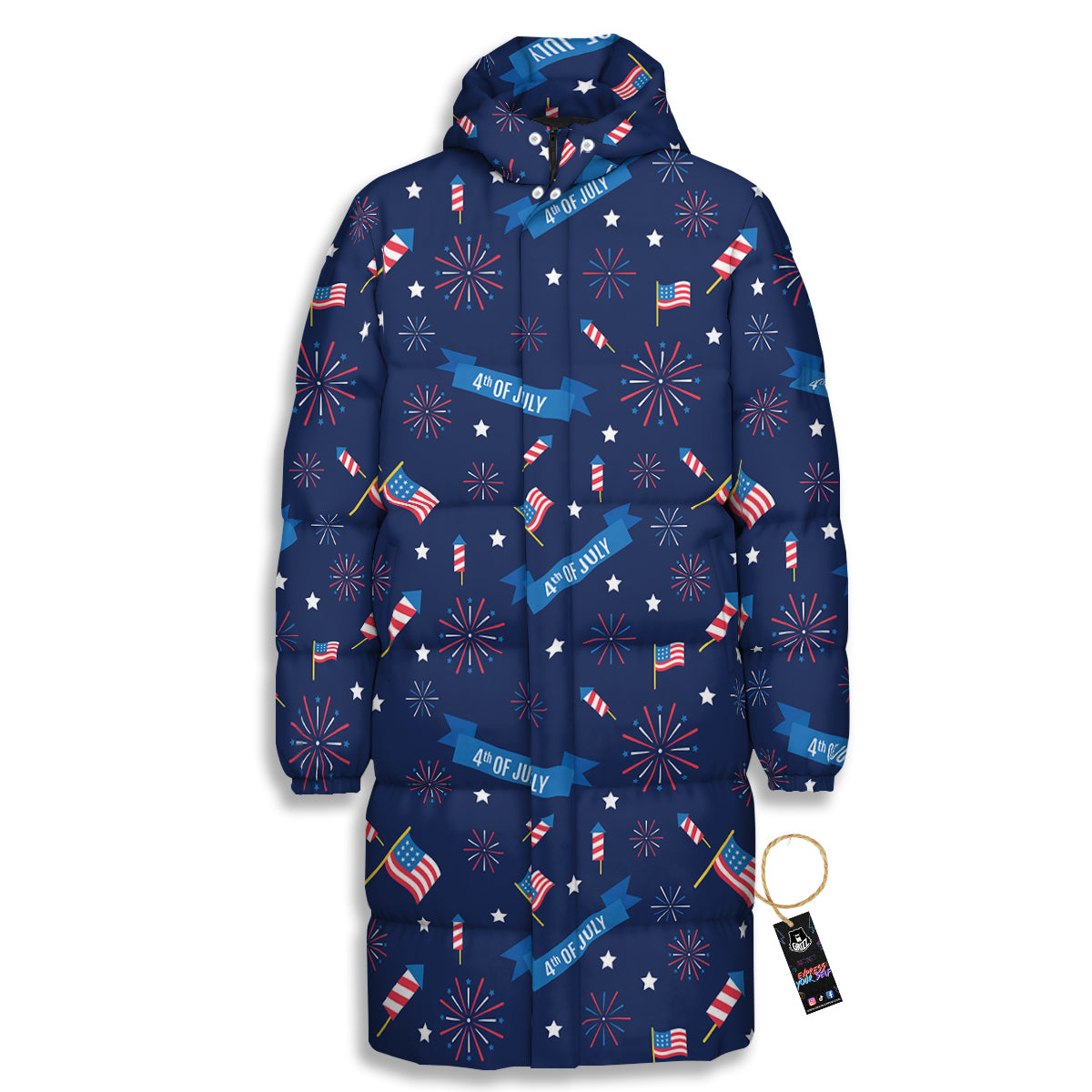 USA Star 4th of July Print Pattern Long Down Jacket
