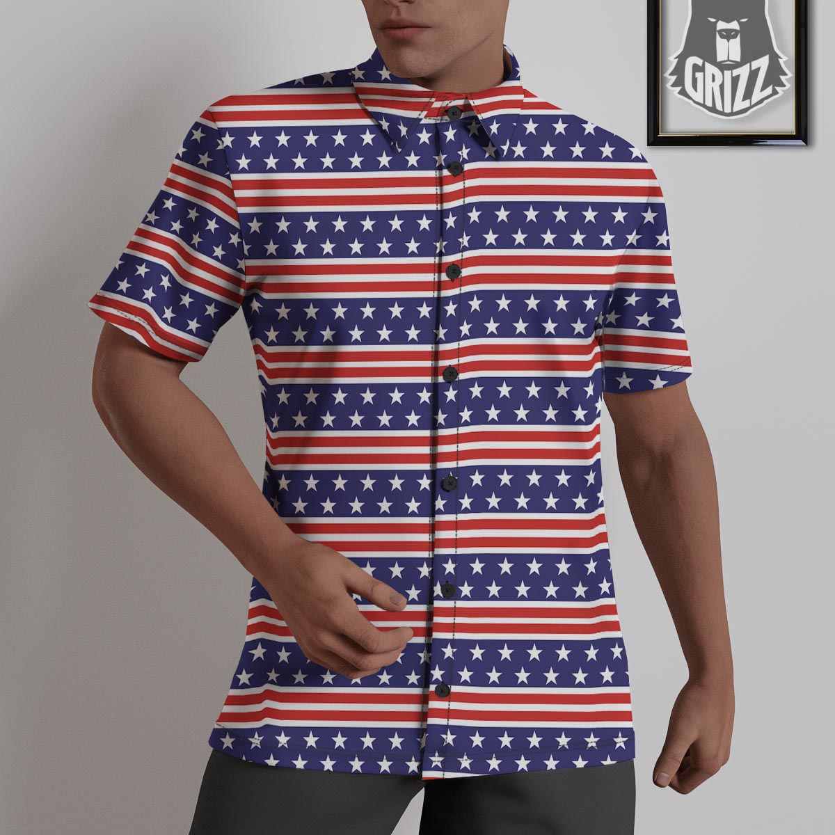 USA Star Red Striped Print Pattern Untucked Shirts-grizzshop