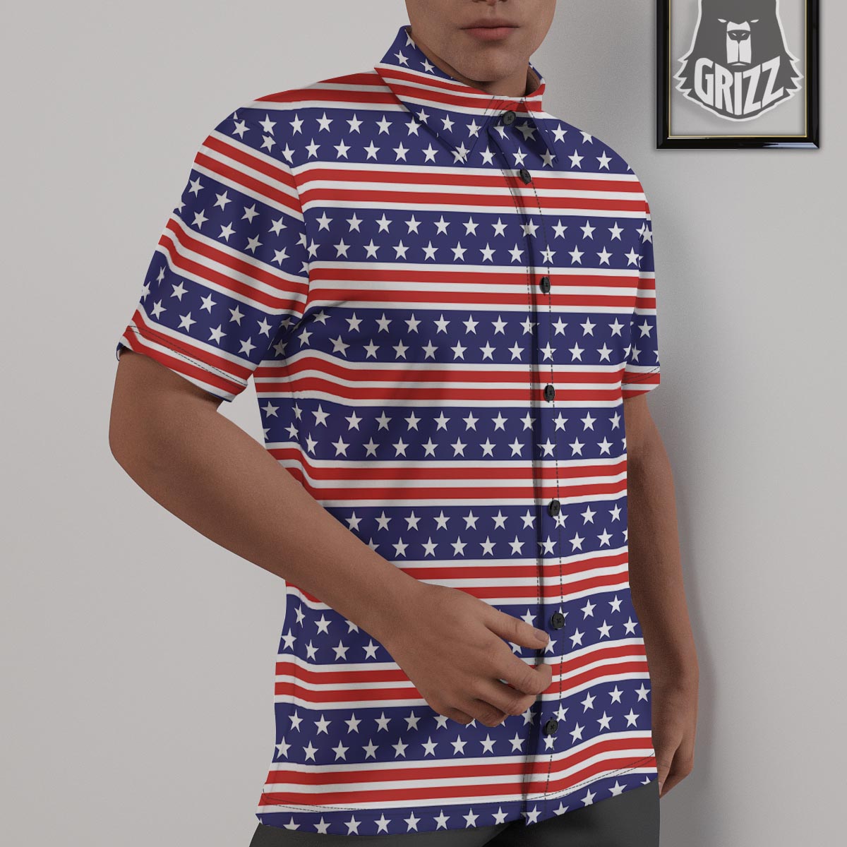 USA Star Red Striped Print Pattern Untucked Shirts-grizzshop