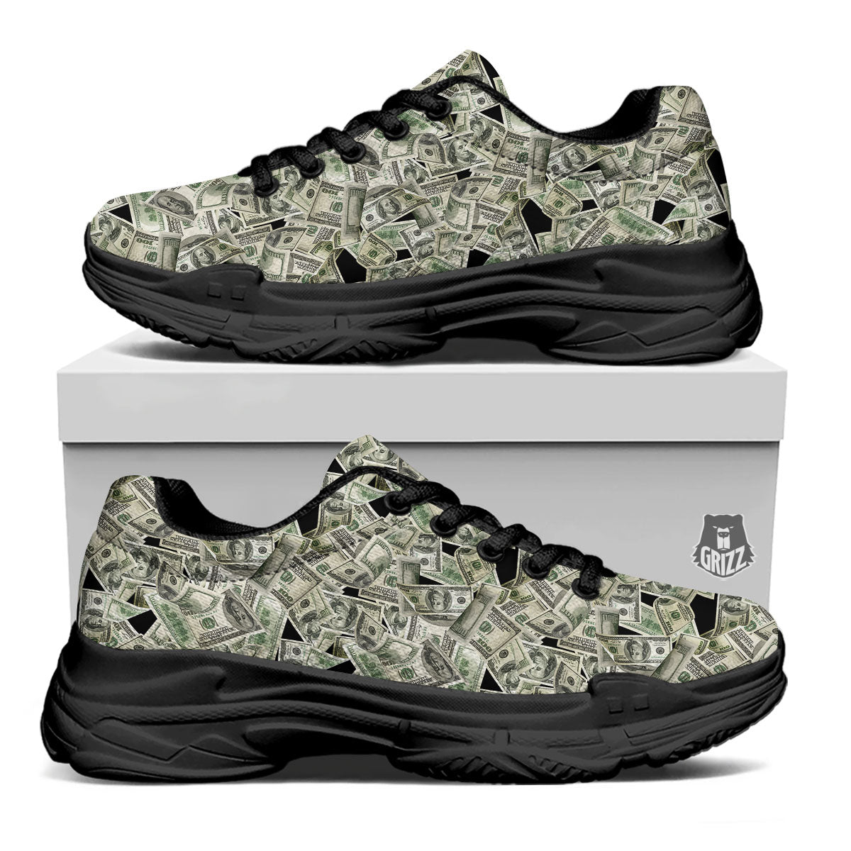 USD Flying Print Black Chunky Shoes-grizzshop
