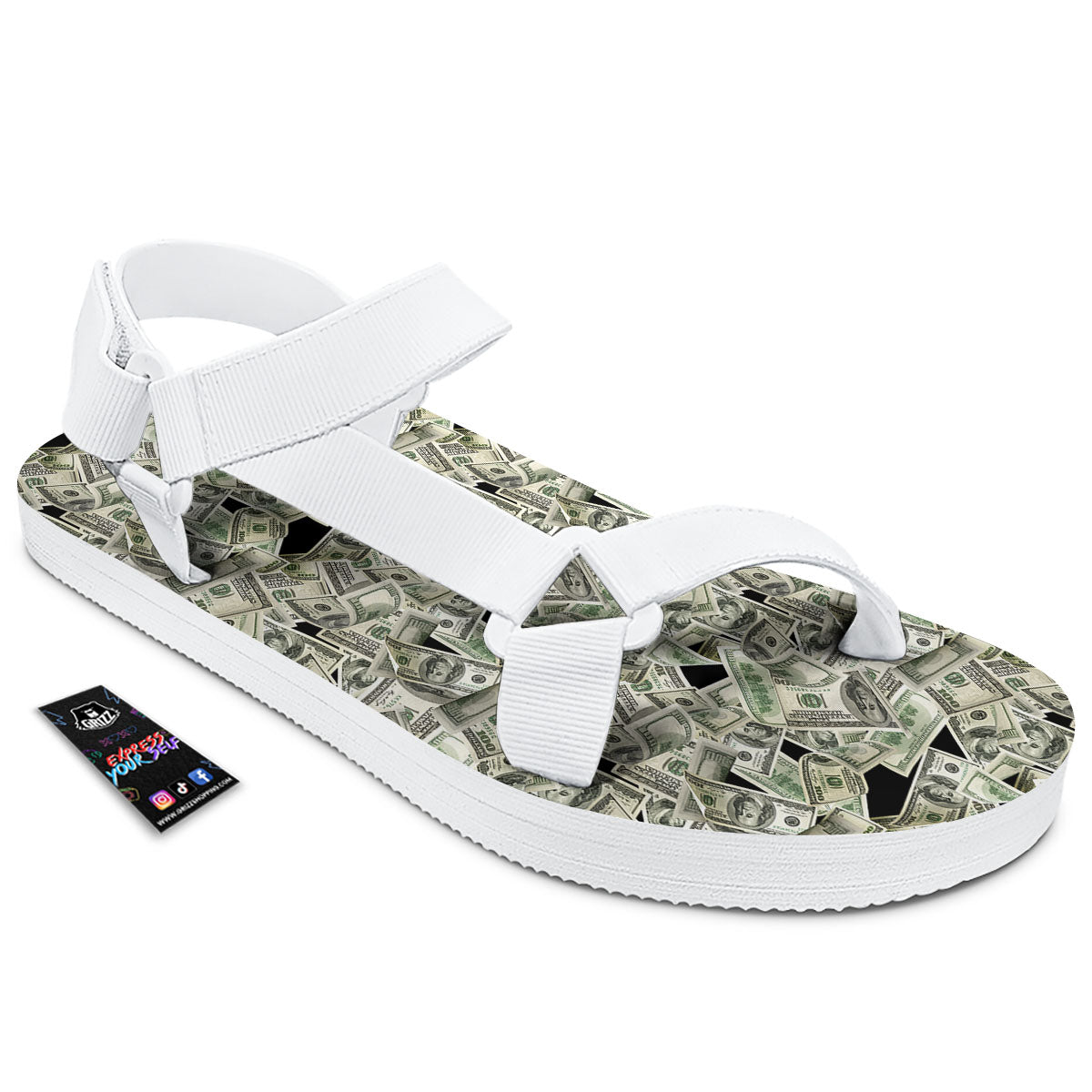 USD Flying Print White Open Toe Sandals-grizzshop