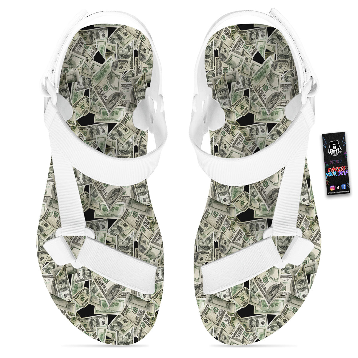USD Flying Print White Open Toe Sandals-grizzshop