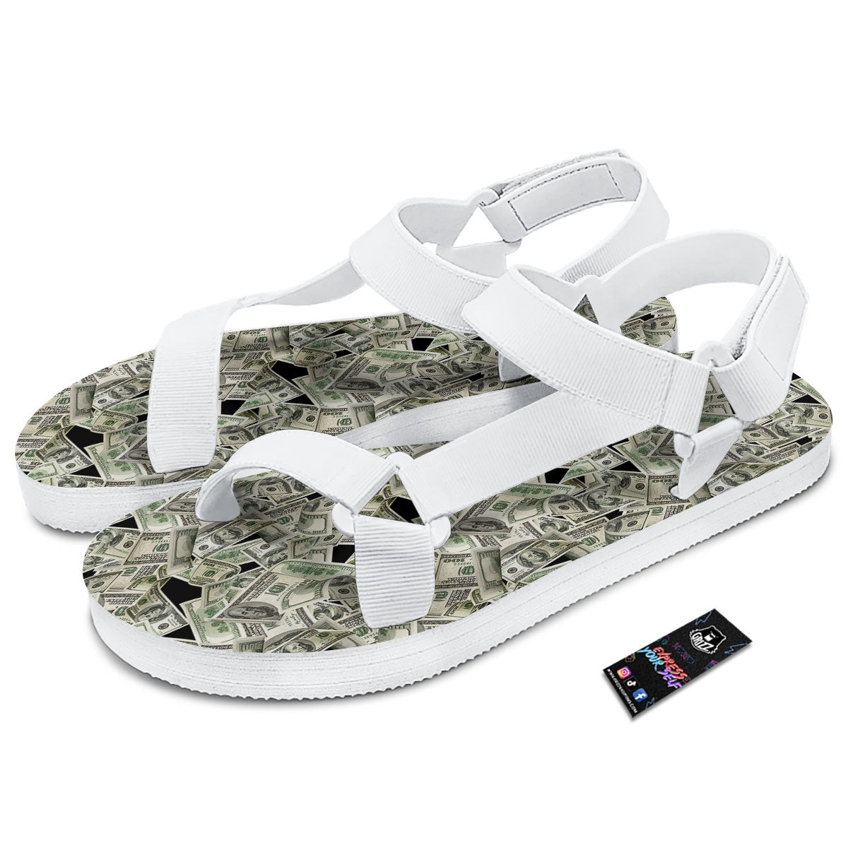 USD Flying Print White Open Toe Sandals-grizzshop