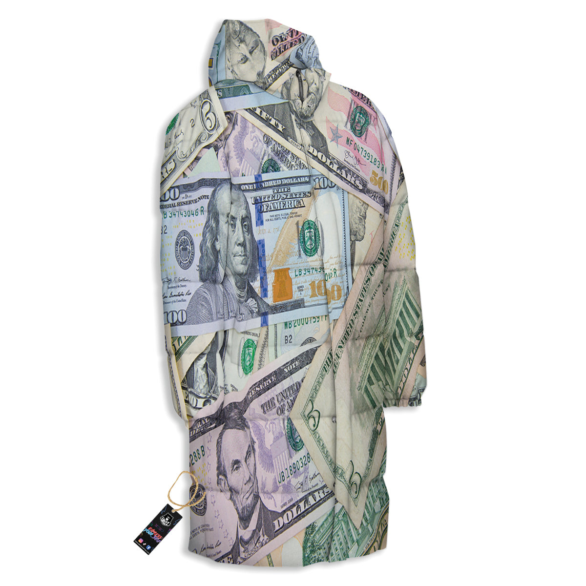 US Dollar Print Long Down Jacket