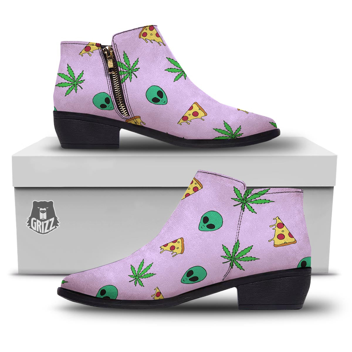 Ufo Pizza Trippy Print Pattern Ankle Boots-grizzshop