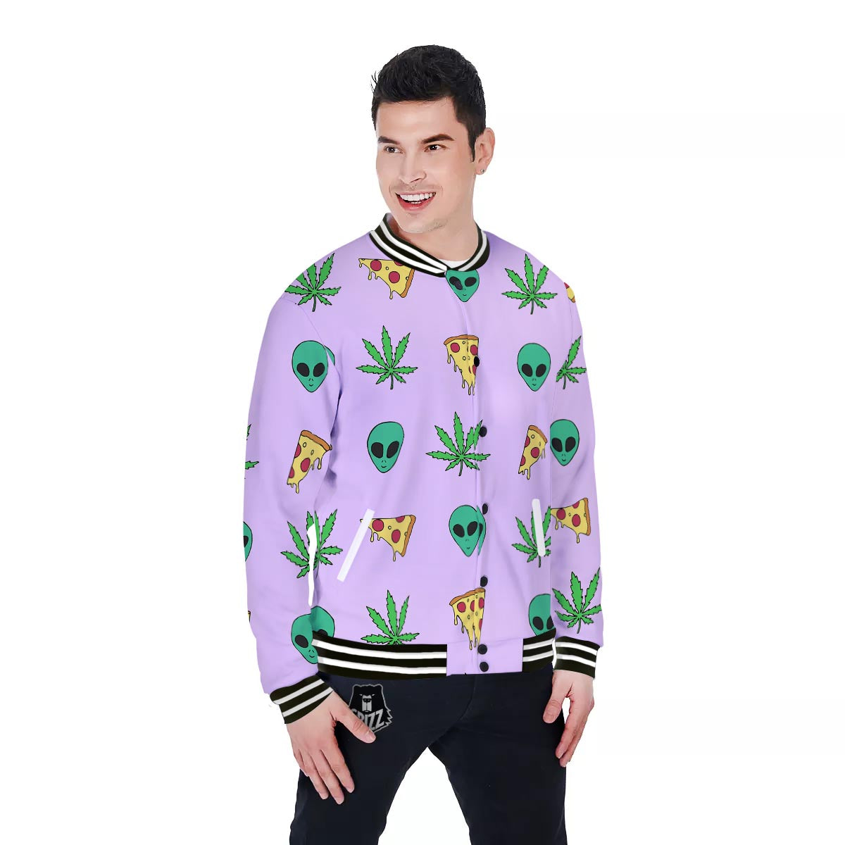 Ufo Pizza Trippy Print Pattern Baseball Jacket-grizzshop