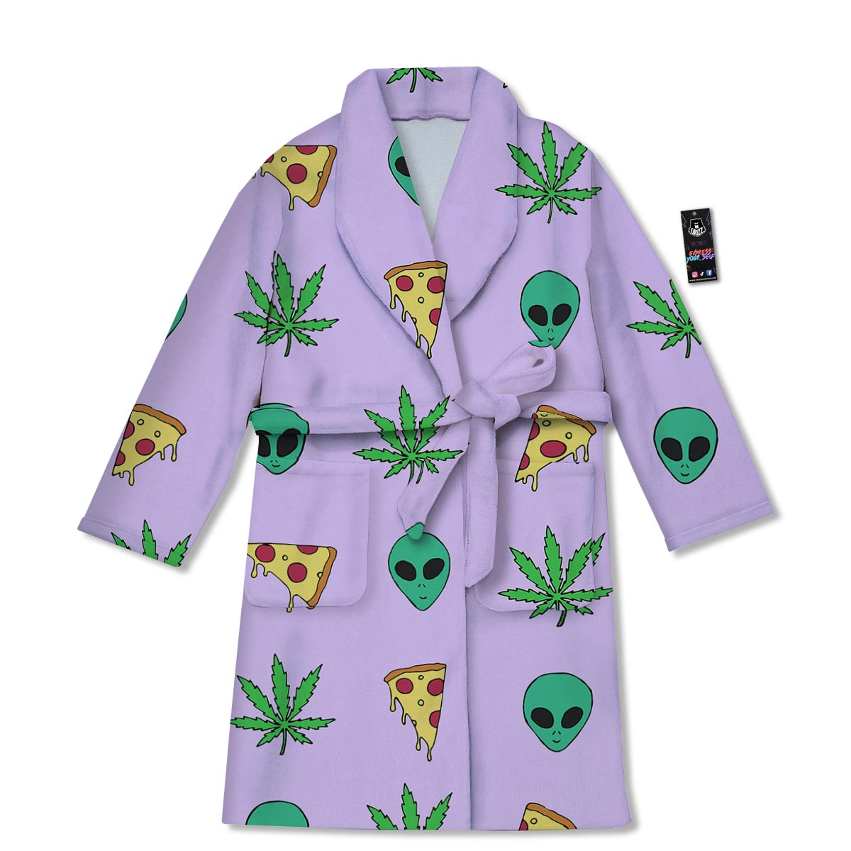 Ufo Pizza Trippy Print Pattern Bathrobe-grizzshop